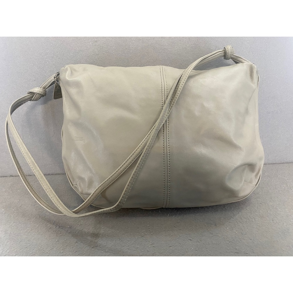 Vintage Stone Mountain Grey Leather Double Zip Purse Bag with Knot Detail Strap